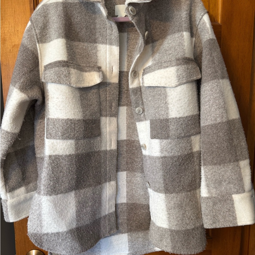 H&M Gray and White Plaid Jacket